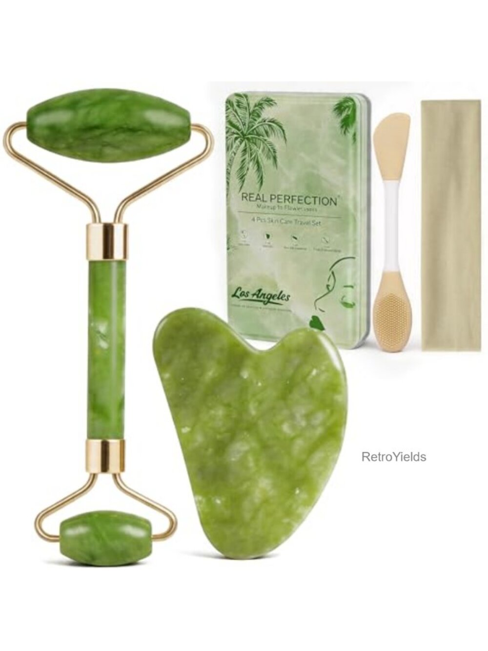 Jade Roller Gua Sha Facial Tools Set with Pore Brush Headband Skincare